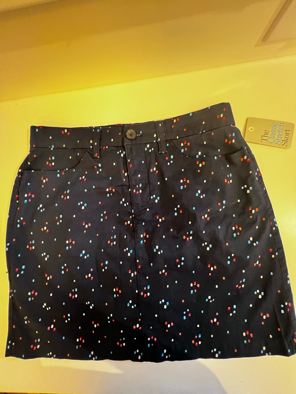 CROFT & BARROW CLASSIC STRETCH SKORT SIZE 10 MID-RISE NAVY W/RED WHITE BLUE DOT